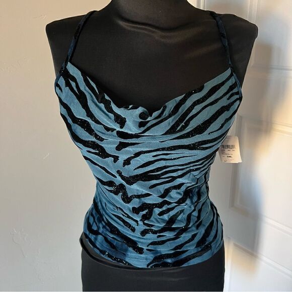 Windsor top cowl neck tiger stripe in blue sparkly fabric sz Small Deadstock - Picture 1 of 13